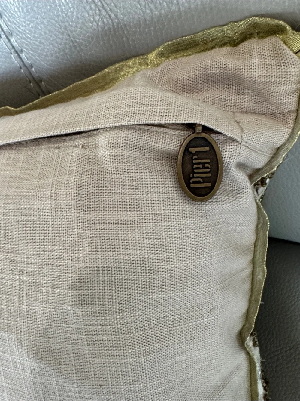 Pier 1 Beaded Peacock Feather Gold Embroidered Lumbar Accent Pillow